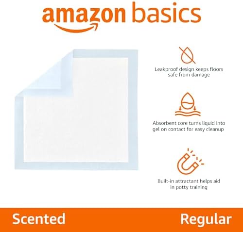 Amazon Basics Scented Dog and Puppy Potty Training Pee Pads, 5-Layer Leak-Proof Super Absorbent with Quick-Dry Surface, Regular Size 22 x 22 Inch, Blue & White, 100 Count - Image 2