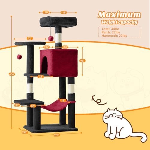 DUMOS 44 Inch Cat Tree Tower with Natural Sisal Scratching Posts - Image 2
