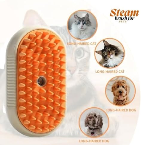 3-in-1 Steam Pet Brush for Cats & Dogs – Self-Cleaning Grooming Comb with Spray Mist, Massage & Shedding, Rechargeable USB, Anti-Static, Foldable Handle – Kakhi - Image 3
