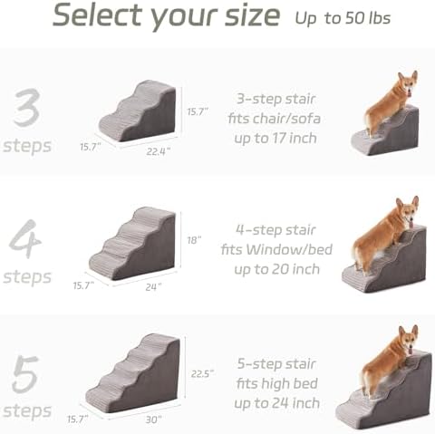 Laojin Balhen Dog Stairs for Small Dogs & Cats 15.7" H, High Density Foam Dog Steps Ramp for Couch Sofa and Chair, Pet Stairs with Non-Slip Bottom and Remove Washable Cover, 3-Step Pet Steps, Grey - Image 5