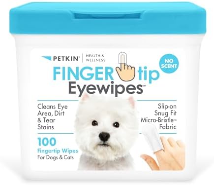 Petkin Fingertip Eye Wipes for Dogs and Cats, 100 Finger Wipes - Slip-On, Snug Fit, Micro-Bristle Fabric - Cleans Eye Area, Dirt and Tear Stains - Convenient, Ideal for Home and Travel - No Scent by Petkin
