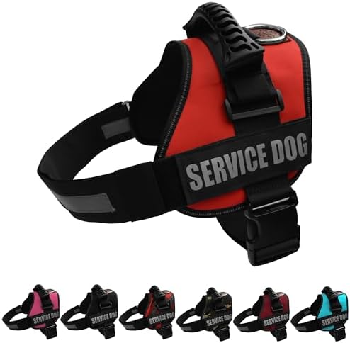 ALBCORP Service Dog Vest Harness – Reflective Service Animal Vest with Handle, No-Pull Adjustable Mesh Padding – XXS–XL – 2 Removable Patches (Large, Red) by Albcorp