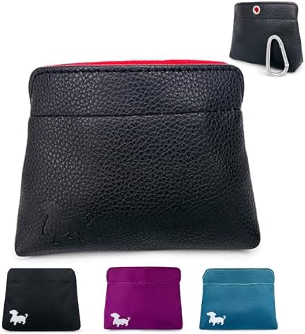 Small Dog Treat Pouch – Slim Vegan Leather Magnetic Pocket Dog Treat Bag for Walking & Training – Discreet Clip On Treat Pouch for Leash, Waistband or Pocket – Mess Free Storage (Black/Red) by Swaggly