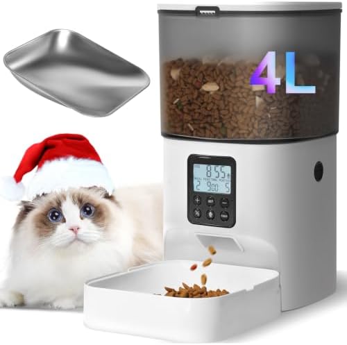 Automatic Cat Feeder, 4L Cat Food Dispenser with 10s Voice Recorder, Pet Feeder up to 8 Meals per Day, Timed Dog Feeder with Dry Food Sealed Ring by ANDOLLHOME