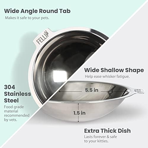 Felli Oblik Elevated Cat Bowl Removable Stainless Steel Wide Dish for Dry Wet Food Feeding & Dishwasher Clean, Slanted Whisker Fatigue Friendly Metal Plate (Classic, 0.5 Cups Shallow Dish) - Image 6