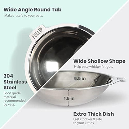 Felli Oblik Elevated Cat Bowl Removable Stainless Steel Wide Dish for Dry Wet Food Feeding & Dishwasher Clean, Slanted Whisker Fatigue Friendly Metal Plate (Classic, 0.5 Cups Shallow Dish) - Image 6