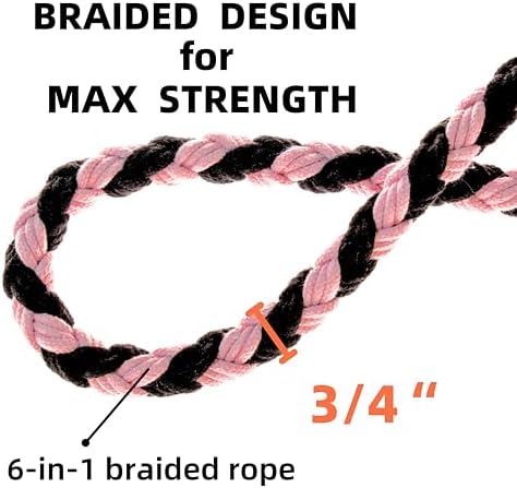 5FT Braided Cotton Rope Leash for Small, Medium and Large Dogs, Black & Pink Color - Image 7