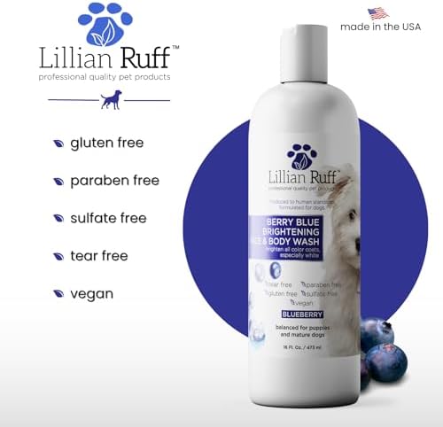 Lillian Ruff PRO Formula Berry Blue Brightening Pet Shampoo - Ultra-Hydrating Professional Whitening Dog Shampoo, Vivid Show-Quality Coat Enhancer, Tear Stain & Odor Eliminator With ProVitamin B5 16oz - Image 5