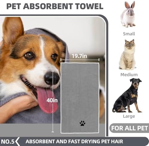 6-in-1 Grey Pet Grooming Kit: Hair Brush, Towel, Washing Gloves, Slicker Brush, and Shampoo Scrubber for Dogs and Cats - Image 6