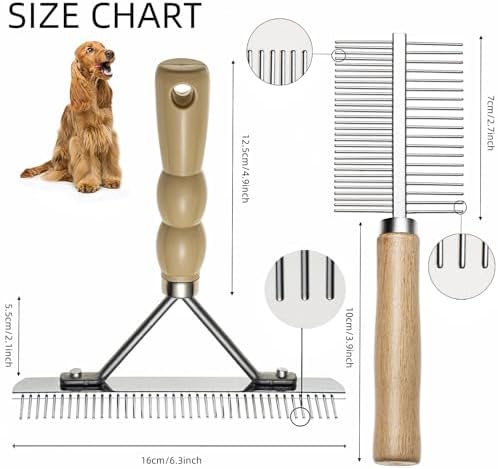 Undercoat Rake for Dogs, 3 Pack Pet Grooming Brush Set Long Tooth Rake Brush & Double-Sided Teech Comb & Stainless Steel Shedding Comb, Long Haired Pet Grooming Tool Set for Horse Large Dog Cat - Image 6