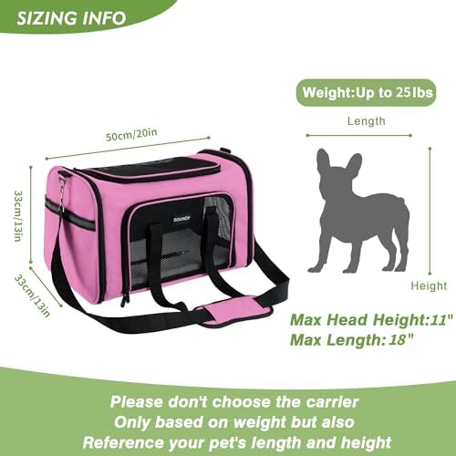 Soundy Large Cat Carrier Dog Carrier Under 25 Lbs,Collapsible Ventilated Portable Pet Bag with Soft Sided Breathable Mesh for Long Car Trips Maxi Load 2 Kittens or Small, Medium Dog (Large Pink) - Image 5