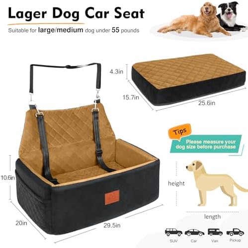 Dog Car Seat for Large Medium Sized Dogs, Washable Car Dog Bed Under 55 lbs - Image 2