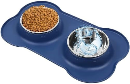 AsFrost Dog Food Bowls Stainless Steel Dog Food and Water Bowl Set, Dog Bowls No Spill Non Slip Silicone Mat, Dog Dishes for Small Medium Size Dogs Cat Puppy Pet Food Feeding Bowls, Blue, 12oz by AsFrost