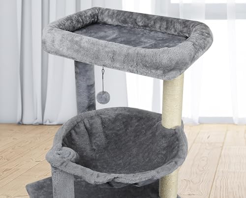 Wang Xin Four Layer Big Cat Tree with Huge Cat Condo and Two Hammocks Scratch Pad,Grey - Image 4