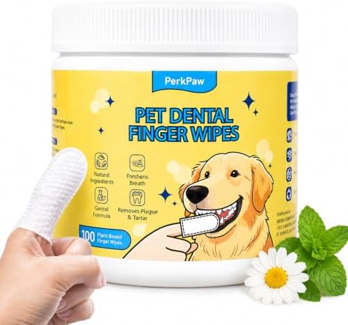 Pet Dental Finger Wipes for Dogs & Cats, 100 Count Pet Teeth Cleaning Wipes, Textured Finger Toothbrush Wipes for Fresh Breath, Plaque & Tartar Care, Gentle No-Rinse Oral Care by Unknown