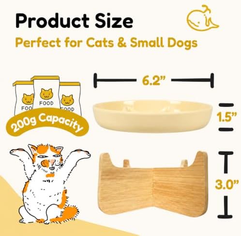 Slow Feeder Cat Bowl with Stand, Melamine Elevated Cat Food Bowl, Whisker Friendly Raised Puzzle Feeder for Cats & Small Dogs,Wet & Dry Food, Dishwasher Safe, Non-Slip (Light Yellow) - Image 2