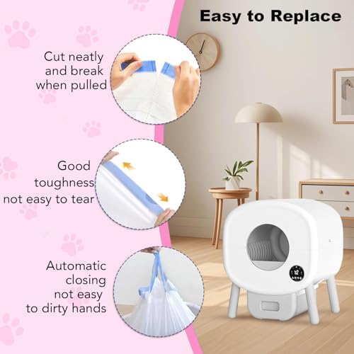 80 Count Cat Litter Box Liners for Fsitego and Fumoi Self Cleaning Litter Box, Extra Thick Heavy Duty Cat Litter Bags Replacement, with Drawstring(26" x 11.8") (Pack of 4) - Image 4