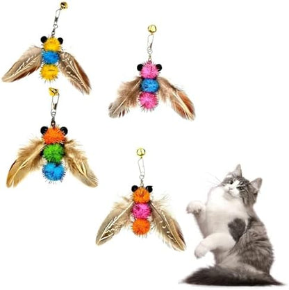 LWINGFLYER 4 PCS Cat Feather Toys Refill Insect Bee,Feather Cat Toys, Kitty Wand Toy Refill,Cat Toy Wand Replacement Attachments,Interactive Cat Toys for Indoor Cats by LWINGFLYER
