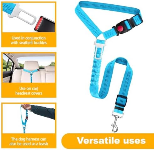 2-Pack Dog Car Seat Belt, 3-in-1 Headrest-Mounted Dog Seatbelt for Car, Adjustable Nylon Pet Safety Leash with Elastic Buffer & Reflective Stitching, Durable Car Harness for Dogs Fits Most Vehicles - Image 3