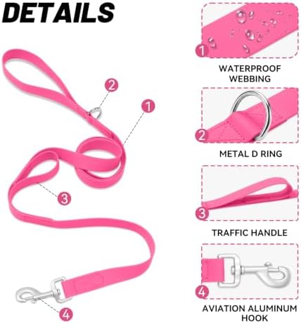 Waterproof Dog Leash with Double Handle, 6 FT Durable Odor-Proof Dog Leashes with Strong Aviation Aluminum Hooks Fits Small Medium or Large Dogs - Image 3