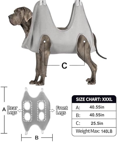 Kkiimatt Dog Grooming Hammock Harness,XXX-Large Silver Grey Grooming Sling for Giant Dogs,Dog Hanger Holder Restraint for Nail Trimming, Hanging Harness Hammock for Nail Clipping - Image 6