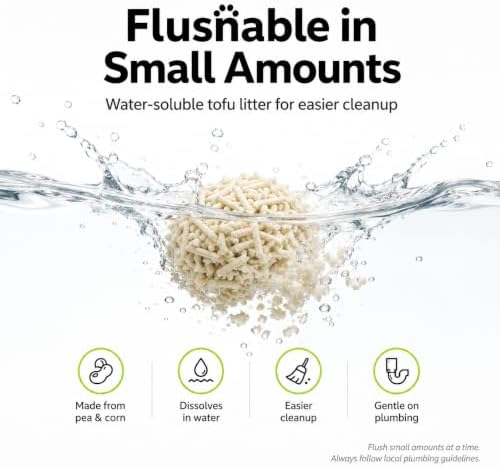 Tofu Cat Litter, 11 lb Plant-Based Cat Litter Made with Pea Fiber & Corn Starch, Low Dust, Fast Clumping, Low Tracking, Light Milk Scent, Flushable in Small Amounts - Image 6
