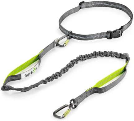 Tuff Mutt Hands-Free Waist Leash for Dog Walking, Running and Hiking, Carabiner Clip, Adjustable Belt with Double Handle, Reflective Bungee Design for Large & Medium Dogs by TuffMutt