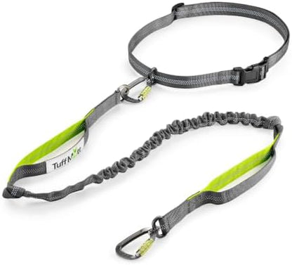 Tuff Mutt Hands-Free Waist Leash for Dog Walking, Running and Hiking, Carabiner Clip, Adjustable Belt with Double Handle, Reflective Bungee Design for Large & Medium Dogs by TuffMutt
