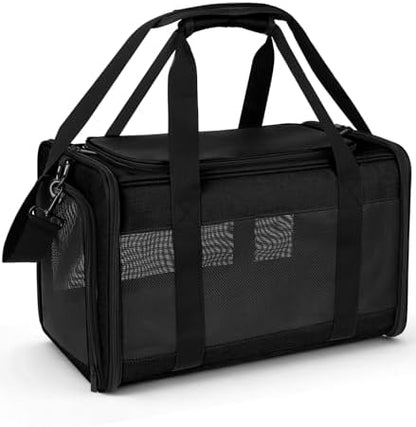 Hipubby Cat Carrier Dog Carrier for Pets Up to 16 Lbs, Soft-Sided Pet Travel Carrier for Cats and Small Dogs, Airline Approved Pet Carrying Case with Shoulder Strap & Removable Mat - Black by Hipubby