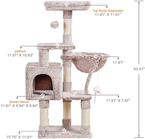 Heybly Cat Tree with Toy, 43.3 inch Cat Tower for Indoor Cats HCT004SMU - Image 2