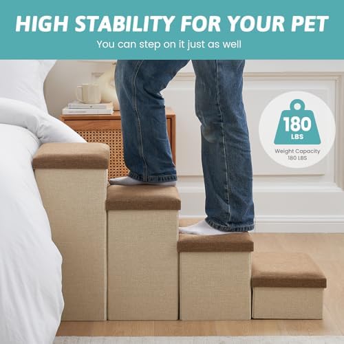 COZY KISS Dog Stairs with Storage, 22" H Wider Dog Steps, 4-Step - Image 5