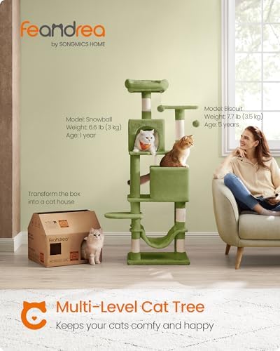 Feandrea Cat Tree, 59.5-Inch Tall Cat Tower, Multi-Level Condo, Grass Green - Image 2