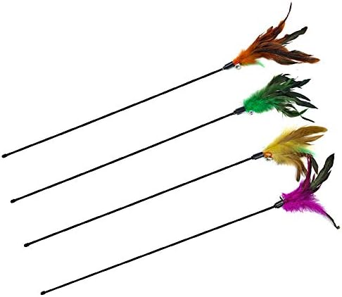 4 PCS Interactive Cat Teaser Wand - 20" Long Wand with Loud Bell for Cat and Kitten by IUHKBH