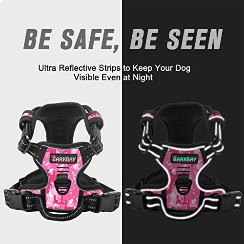 BARKBAY No Pull Dog Harness Front Clip Heavy Duty Reflective Easy Control Handle for Large Dog Walking(Pink camo,XL) - Image 5