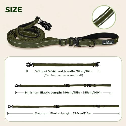 9.7FT Detachable Hand-Free Heavy Duty Tactical Dog Leash, Green - Image 3