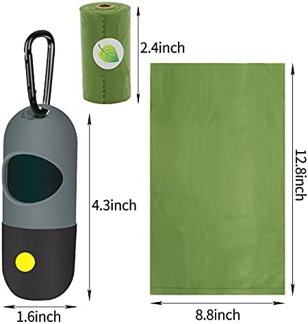 2 Pack Dog Poop Bag Dispenser with Built-in LED Flashlight, Pet Waste Bag Holder for Leash with Carabiner Clip for Lead Leash, 2 Rolls Leak-proof Doggy Waste Bags for Dog Walking, Grey - Image 2