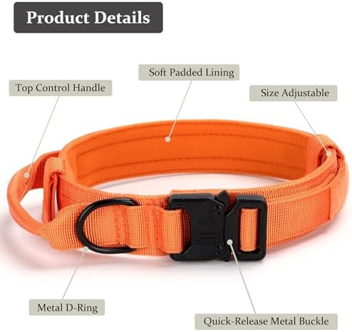 Tactical Dog Collar, Adjustable Military Training Nylon Pet Collar, Orange L - Image 3