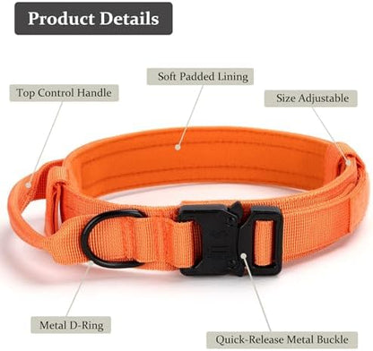 Tactical Dog Collar, Adjustable Military Training Nylon Pet Collar, Orange L - Image 3