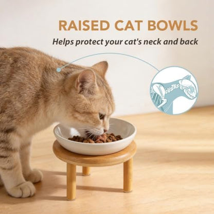 Havniva Elevated Cat Bowls, Ceramic Cat Bowl with Bamboo Stand Wide Opening - Image 4