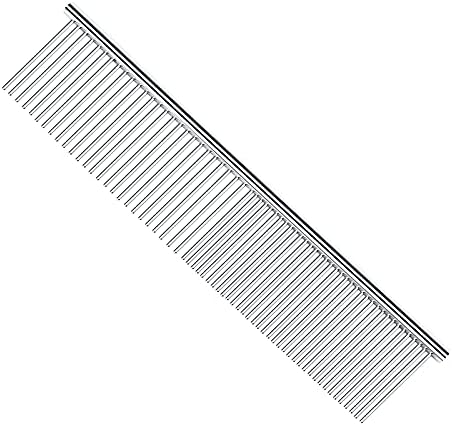 PETTOM Pet Steel Grooming Tool Poodle Finishing Butter Comb 7 1/2-inch L Silver Dog Combs with Rounded Ends Stainless Steel Teeth, Cat Comb for Removing Tangles and Knots by PETTOM