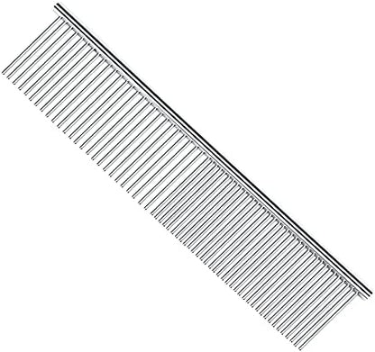 PETTOM Pet Steel Grooming Tool Poodle Finishing Butter Comb 7 1/2-inch L Silver Dog Combs with Rounded Ends Stainless Steel Teeth, Cat Comb for Removing Tangles and Knots by PETTOM