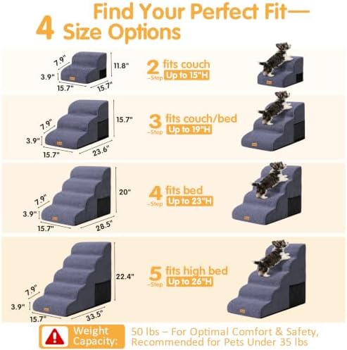 Topmart High Density Foam Dog Steps 5 Tiers, Extra Wide Deep Pet Steps - Image 6