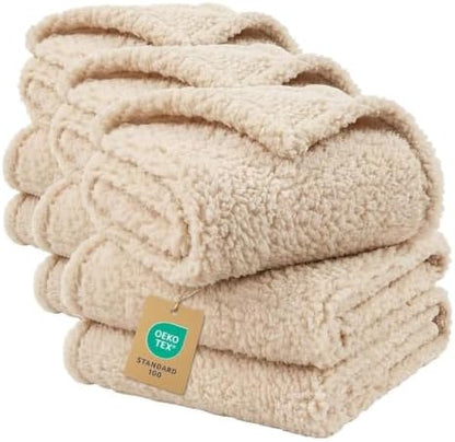 3 Pack 3 Calming Blankets Fluffy Premium Fleece Pet Blanket Soft Sherpa Throw for Dog Puppy Cat Beige Small (23" x16'') by luciphia