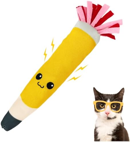 Pencil Kicker Catnip Toy w/ Long Shape & Bite Resistant Plush for Cat Chew Toy w/ Crinkle Paper & Organic Catnip by ToyGenics