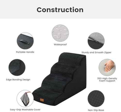 Gardner Pet Dog Stairs for Small Dogs 19.7" H, 4-Step Black Curved Pet Stairs, Dog Steps for High Bed (18-24 in), Couch with Durable Non-Slip Waterproof Fabric Cover and CertiPUR-US Certified Foam - Image 3