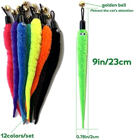 AcceLeah Cat Worm Toy Teaser Wand Replacement, Cat Worms & Dragonfly Refill, Assorted Teaser Refills with Bell (12Pcs) - Image 2