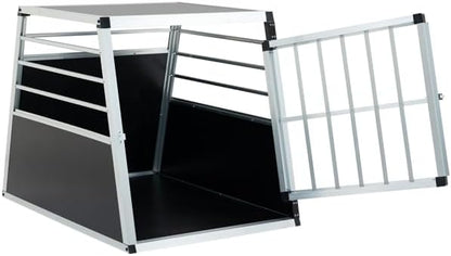 Aluminum Dog & Cat Travel Transport Box – Black & Silver, Portable Pet Carrier Crate with Ventilation, Lockable Door, Durable, Easy to Clean, Space-Saving Trapezoid Design