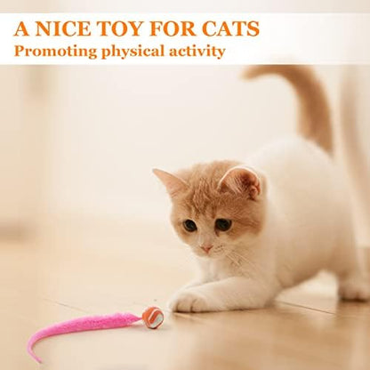 SHENGSEN Bouncy Ball with Tail Cat Toys-5 Packs,Magic Worm with Large Colorful Ball Toy for Cats,Fuzzy Worm Bouncy Balls Cat Toy - Image 2