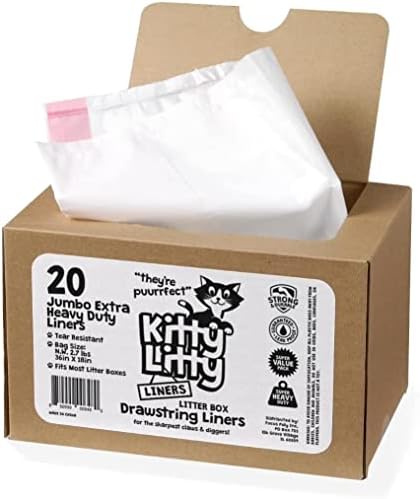 Extra Heavy Duty Jumbo Cat Litter Box Liners 20 Count Cat Waste Liners by Kitty+Litty
