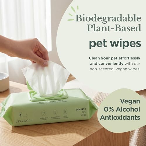 Nina Woof Dog Wipes – Fragrance-Free, Alcohol-Free, Hypoallergenic Pet Grooming Wipes with Aloe Vera, Biodegradable, for Dogs & Cats: Paws, Face, Ears & Butt – (70 Count) - Image 3